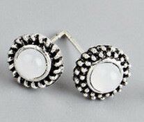 White Glass Bead and Silvertone Earrings