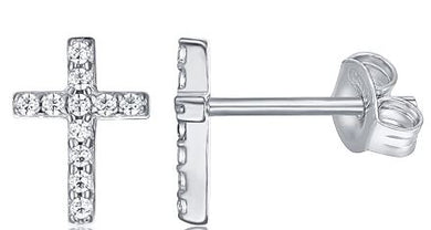 Sterling Silver & Crystal Cross Earrings - Silver-Rose-Gold