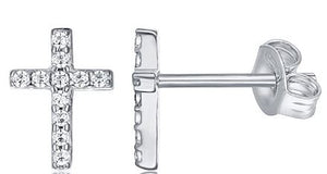 Sterling Silver & Crystal Cross Earrings - Silver-Rose-Gold