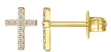 Sterling Silver & Crystal Cross Earrings - Silver-Rose-Gold