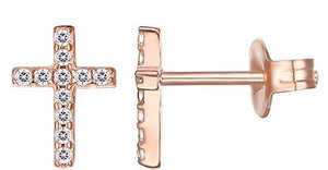 Sterling Silver & Crystal Cross Earrings - Silver-Rose-Gold