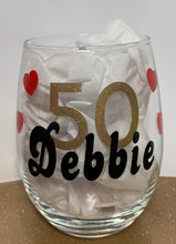 Birthday Wine Glass - Name, Age, Hearts