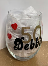 Birthday Wine Glass - Name, Age, Hearts