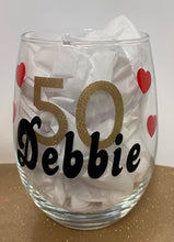 Birthday Wine Glass - Name, Age, Hearts