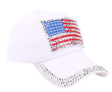 American Flag, Studded Baseball Cap - White