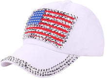 American Flag, Studded Baseball Cap - White